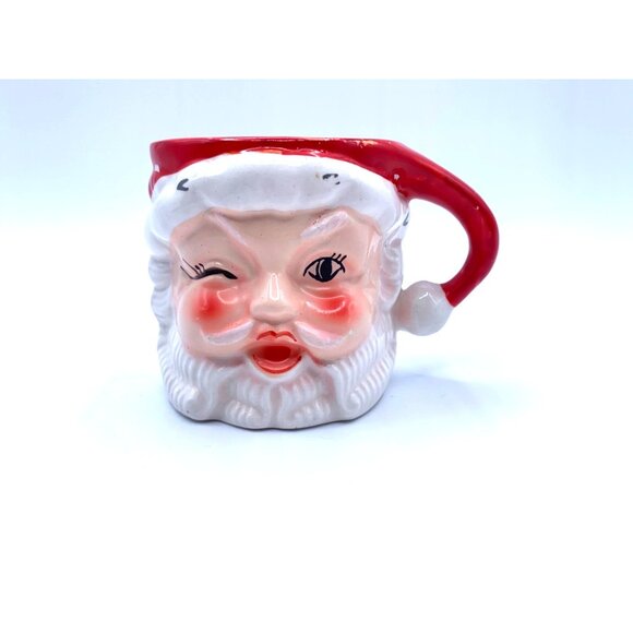 Vintage Santa Claus Ceramic Mug Winking Face Christmas Holiday Decor Cup 3" 50's - Picture 10 of 10